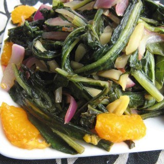 Warm Dandelion Greens and Spinach in Mandarin Orange Dressing