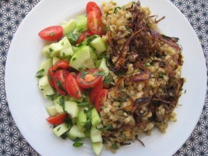 lentil barley with caramelized onions