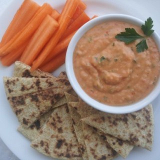 Smooth and Spicy White Bean Dip with Roasted Red Peppers and Scallions