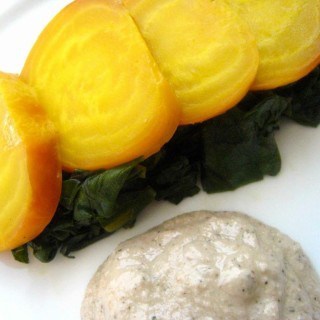 Roasted Golden Beets with Walnut Miso Sauce