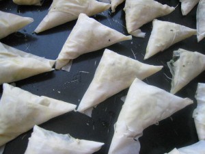 Spicy Swiss Chard Tofu Feta Triangles - Uncooked