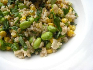 edamame brown rice salad with tahini dressing