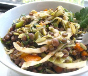 crunchy lentil cabbage salad
