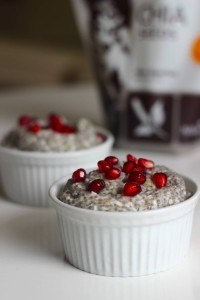 chia coconut pudding with pomegranate seeds