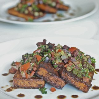 Balsamic Roasted Tofu with Kalamata Olive Relish