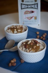 Oatmeal with Stewed Plums and Hazelnuts